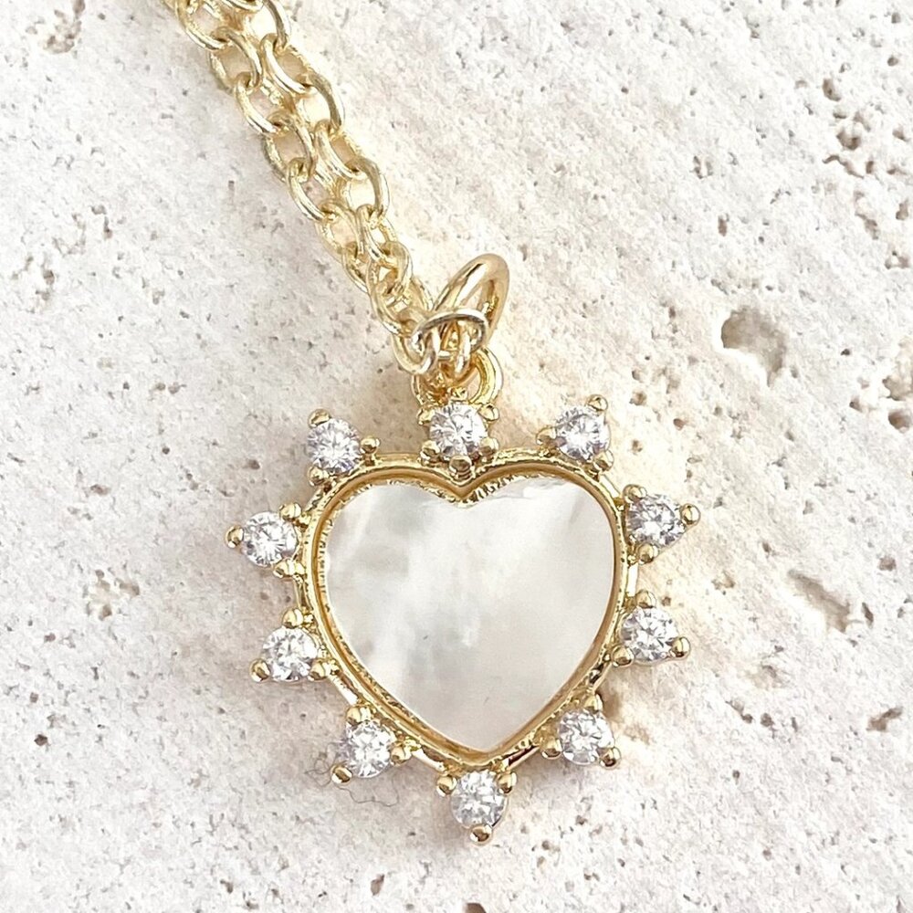 Gold Mother of Pearl Heart Necklace